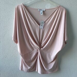 WHBM XL Ballet Pink Short Sleeve VNeck Twist Top Office Career Travel Soft